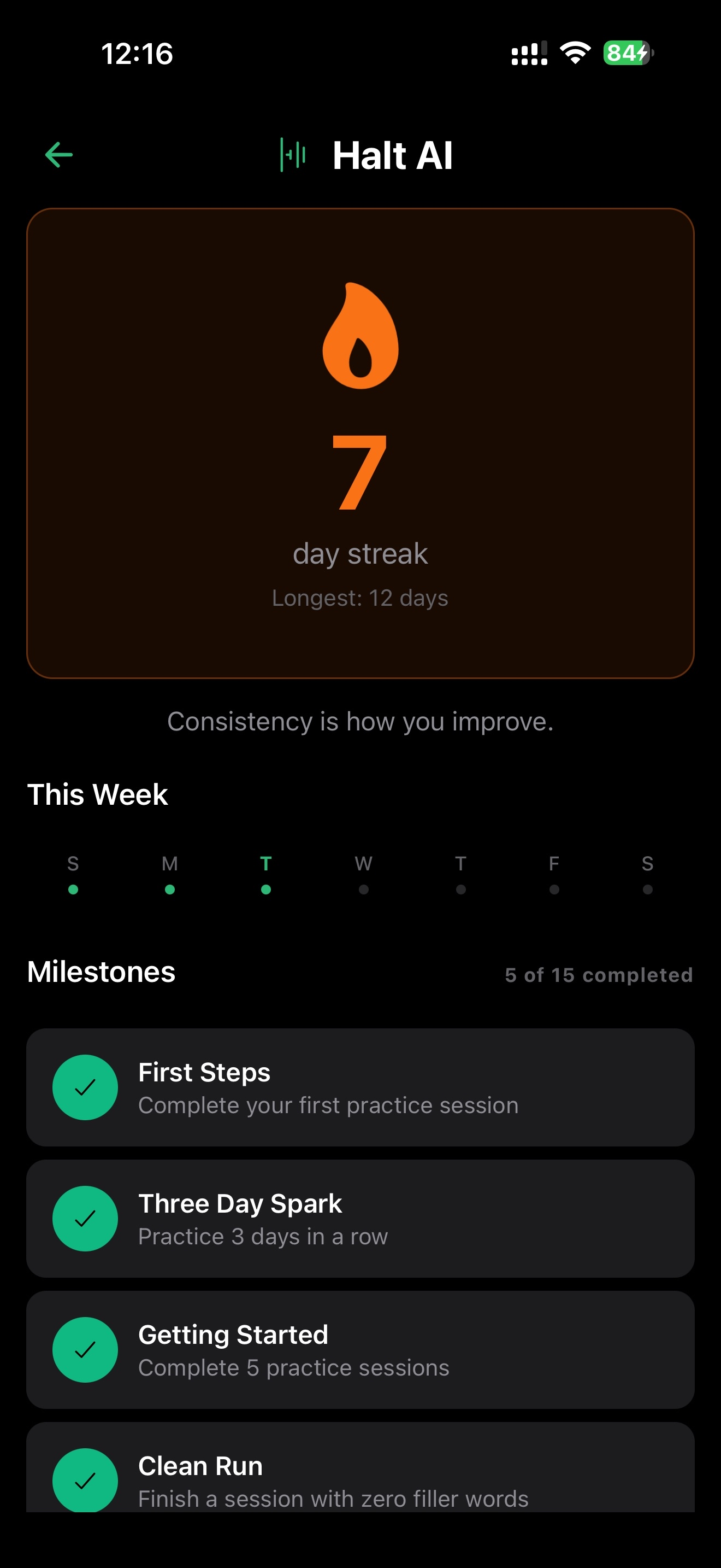 Streak counter and milestones